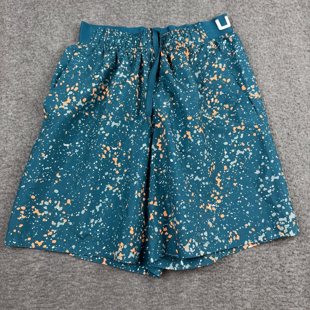 Under Armour Men's Teal Paint Splatter Athletic Shorts Loose Fit Size Small